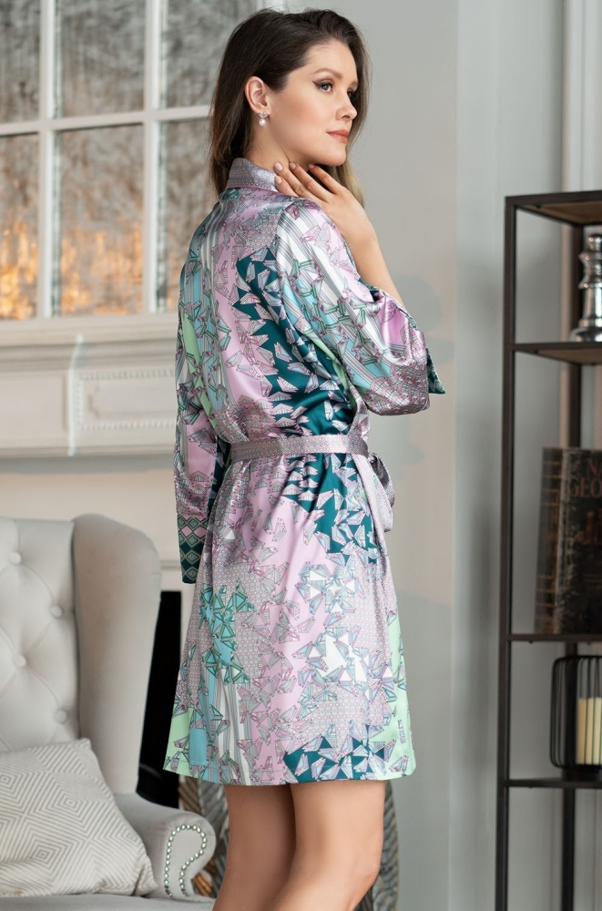 Короткий запашной халат-кимоно женское с длинными рукавами 7003 Geometry