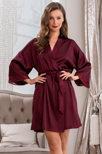 Бордовый короткий запашной халат кимоно женский с длинным рукавом 7105 Victoria