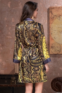 Темно-синий короткий халат-кимоно женский 3493 Armani Gold